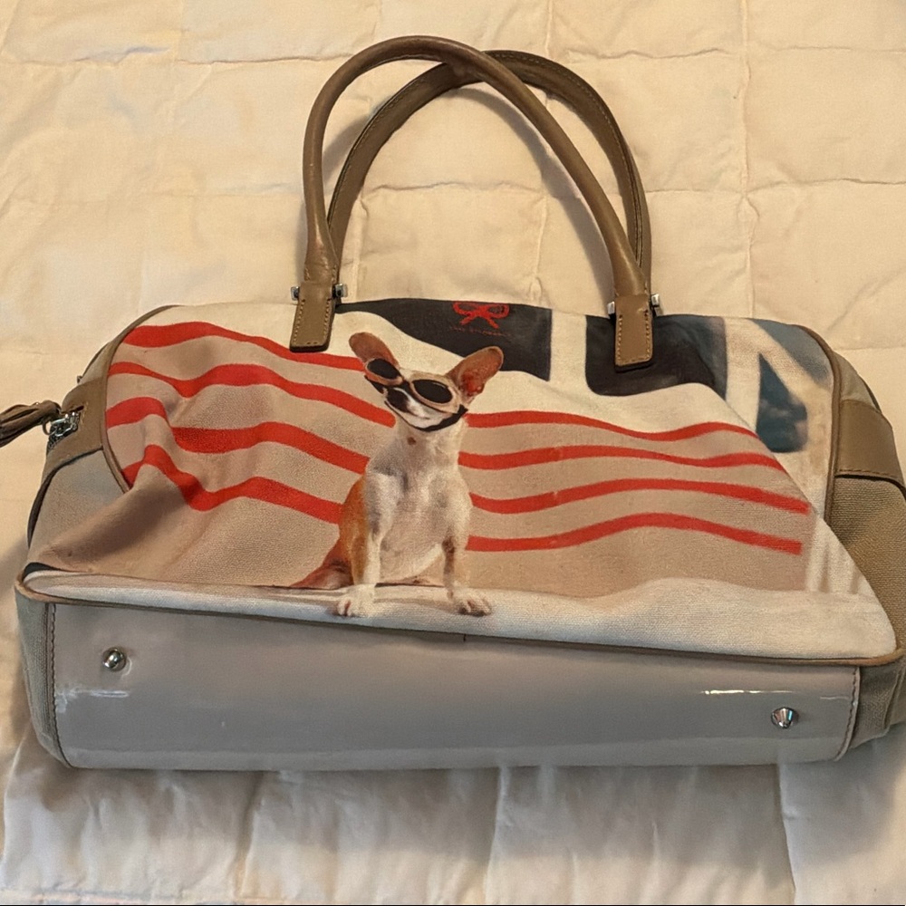 Anya Hindmarch Multicolor Chihuahua Print Satchel with Tan Handles
